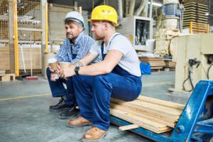 lunch break for factory workers
